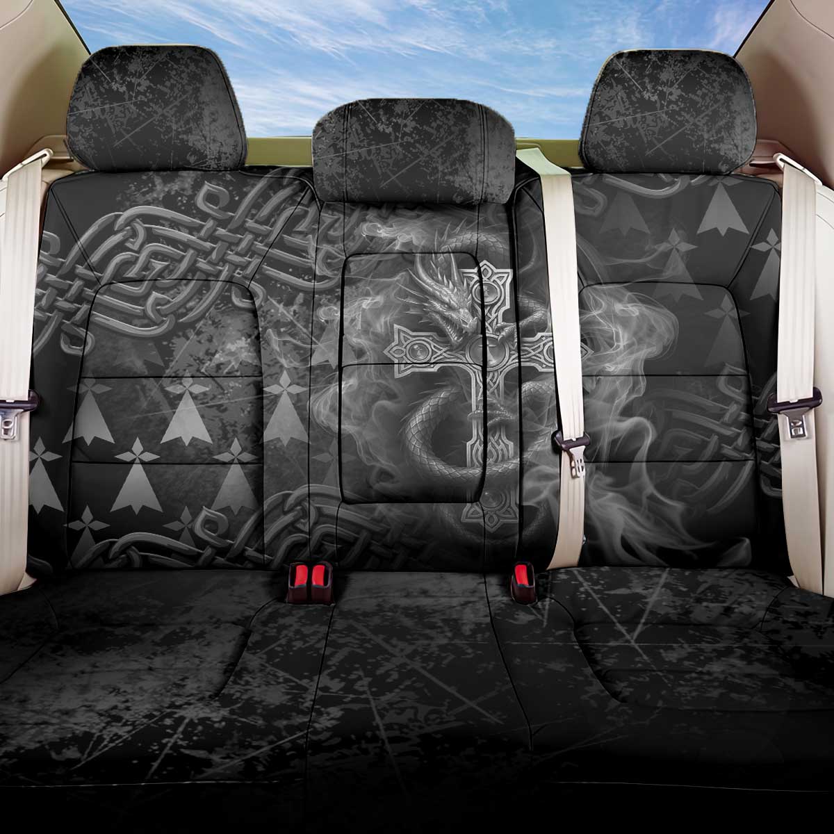 Brittany Celtic Cross Back Car Seat Cover Fantasy Celtic Dragon - Wonder Print Shop