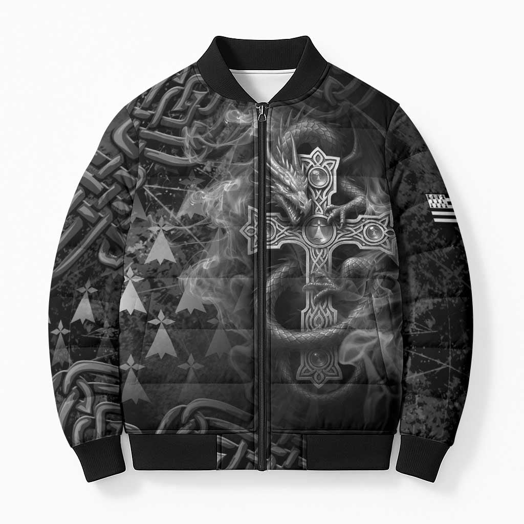 Brittany Celtic Cross Bomber Puffer Jacket Fantasy Celtic Dragon - Wonder Print Shop