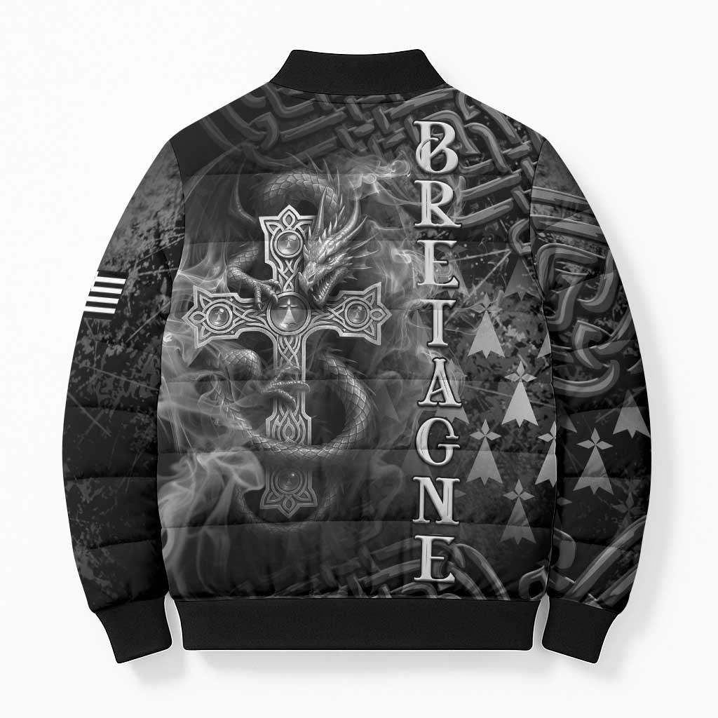 Brittany Celtic Cross Bomber Puffer Jacket Fantasy Celtic Dragon - Wonder Print Shop