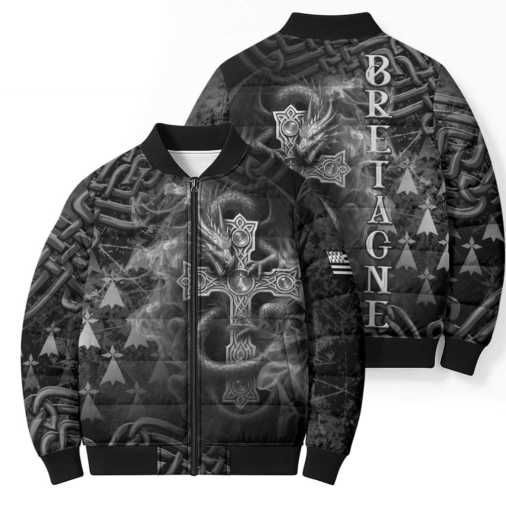 Brittany Celtic Cross Bomber Puffer Jacket Fantasy Celtic Dragon - Wonder Print Shop