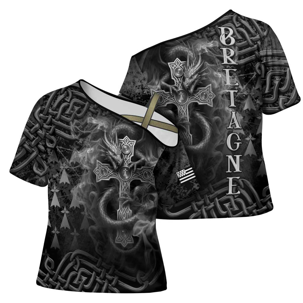 Brittany Celtic Cross Cross Shoulder Shirt Fantasy Celtic Dragon - Wonder Print Shop
