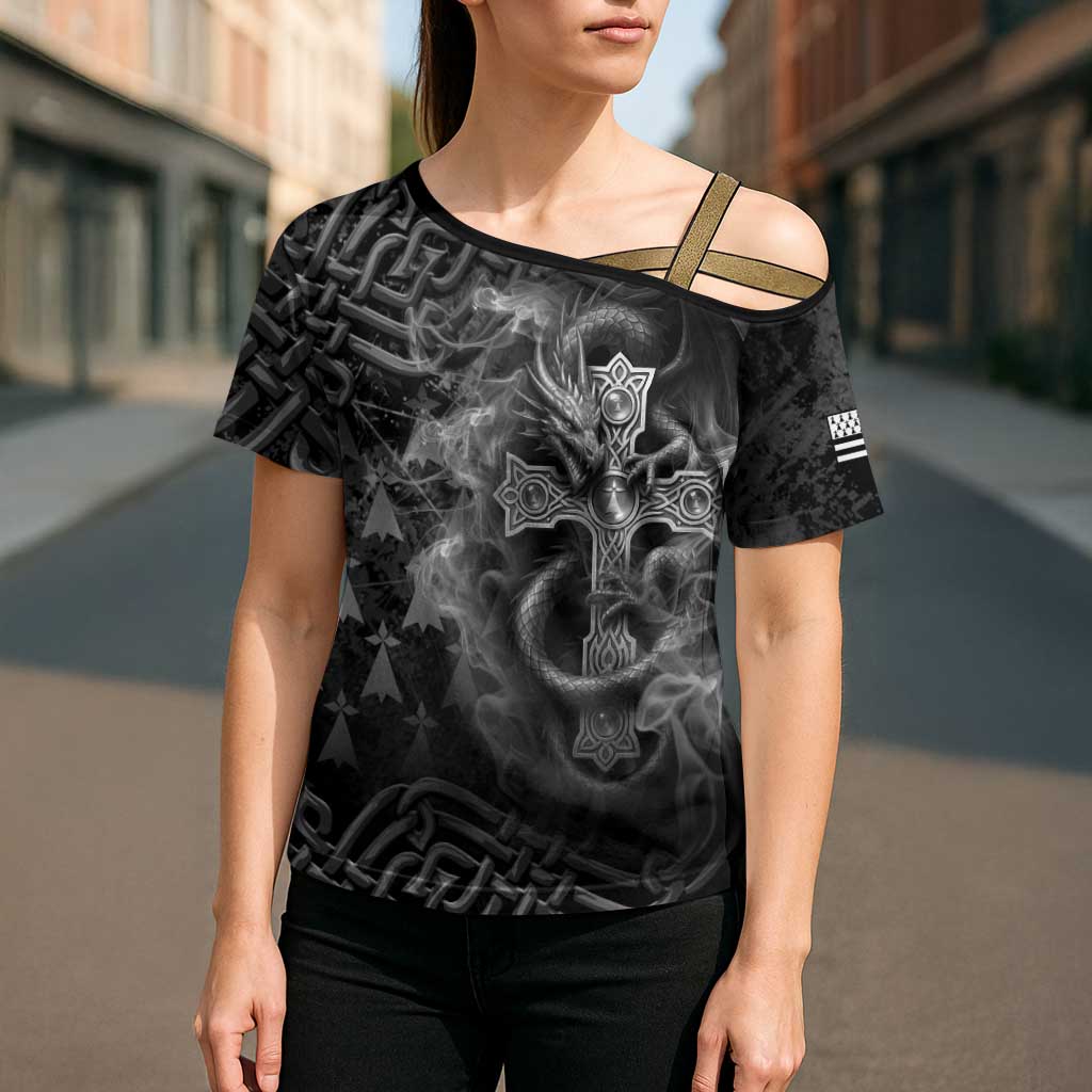 Brittany Celtic Cross Cross Shoulder Shirt Fantasy Celtic Dragon - Wonder Print Shop
