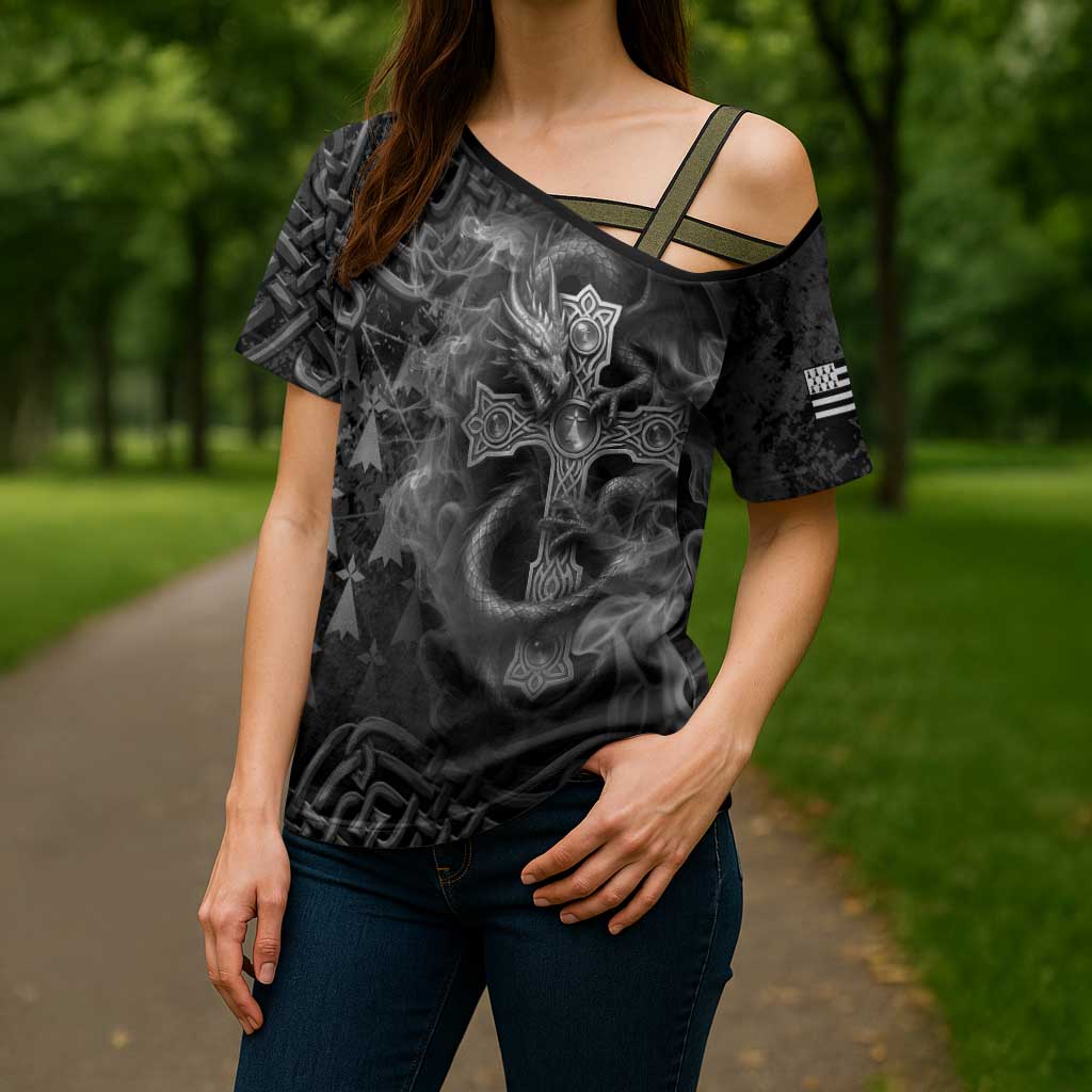 Brittany Celtic Cross Cross Shoulder Shirt Fantasy Celtic Dragon - Wonder Print Shop