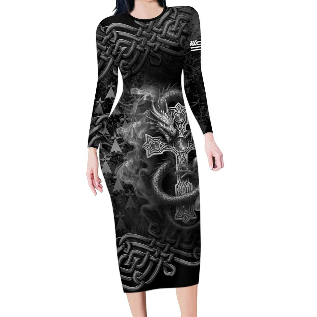 Brittany Celtic Cross Family Matching Long Sleeve Bodycon Dress and Hawaiian Shirt Fantasy Celtic Dragon - Wonder Print Shop