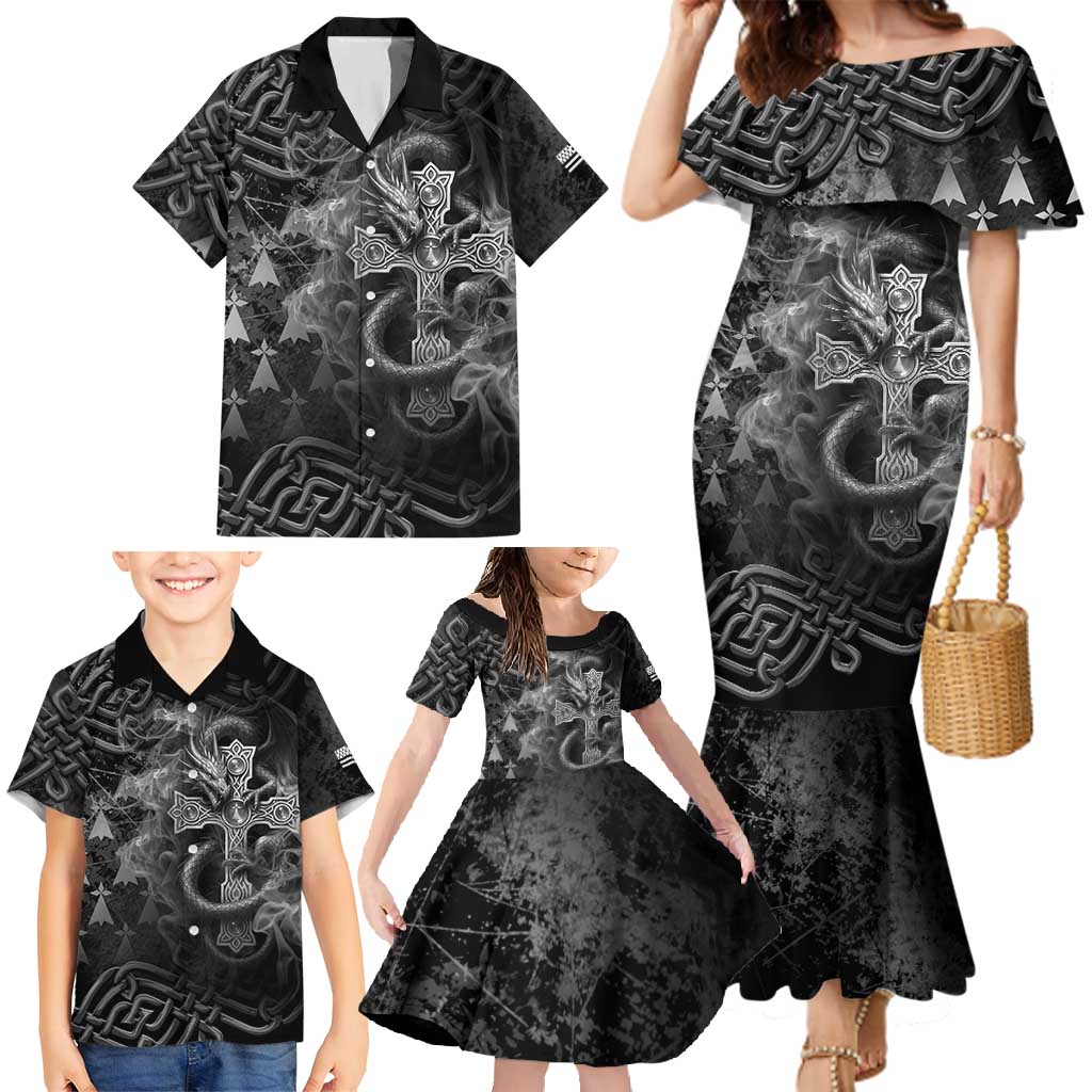 Brittany Celtic Cross Family Matching Mermaid Dress and Hawaiian Shirt Fantasy Celtic Dragon - Wonder Print Shop
