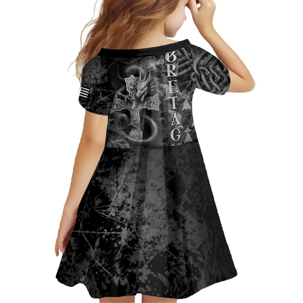 Brittany Celtic Cross Family Matching Off The Shoulder Long Sleeve Dress and Hawaiian Shirt Fantasy Celtic Dragon - Wonder Print Shop