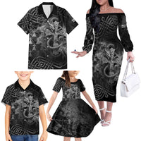Brittany Celtic Cross Family Matching Off The Shoulder Long Sleeve Dress and Hawaiian Shirt Fantasy Celtic Dragon - Wonder Print Shop