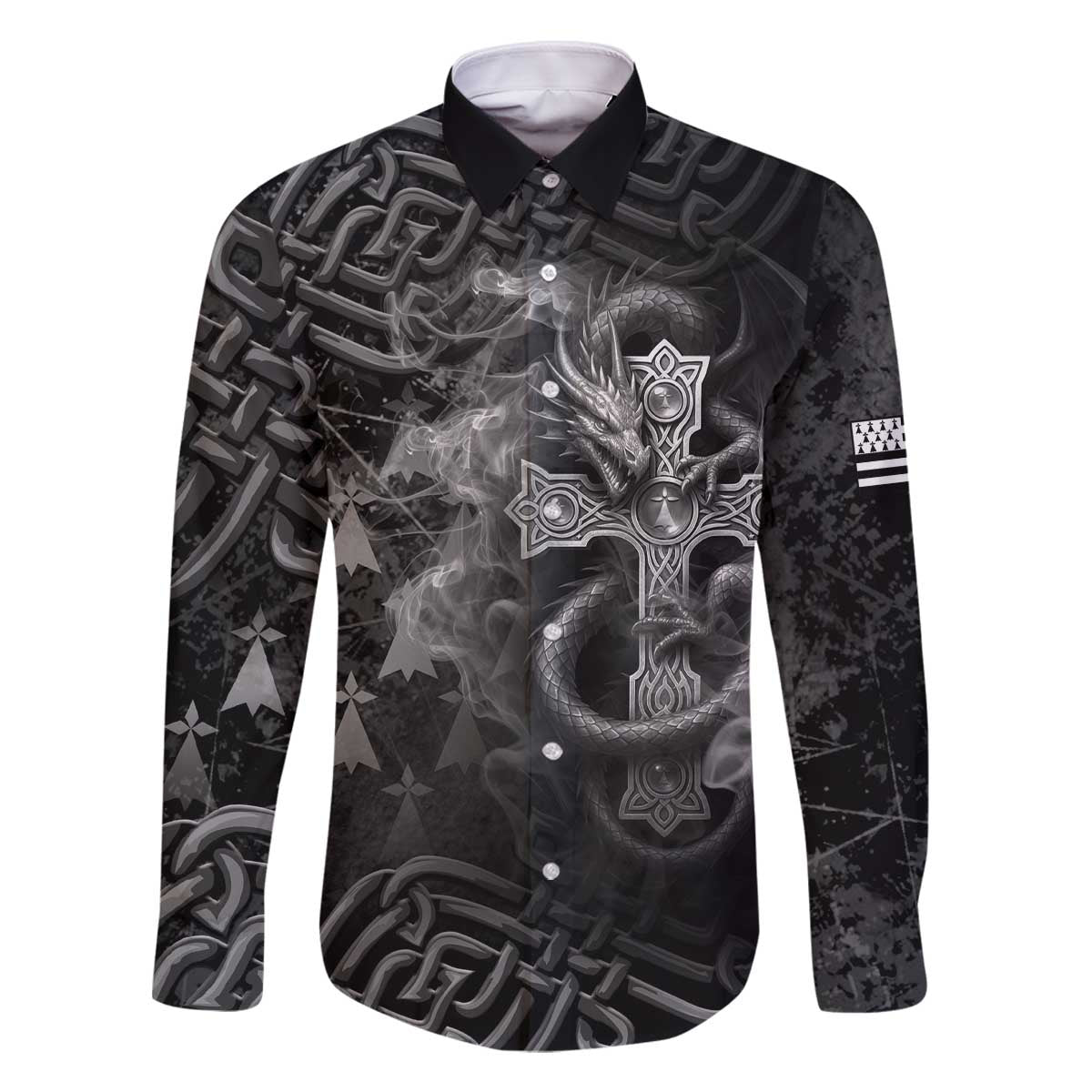 Brittany Celtic Cross Family Matching Off The Shoulder Long Sleeve Dress and Hawaiian Shirt Fantasy Celtic Dragon - Wonder Print Shop
