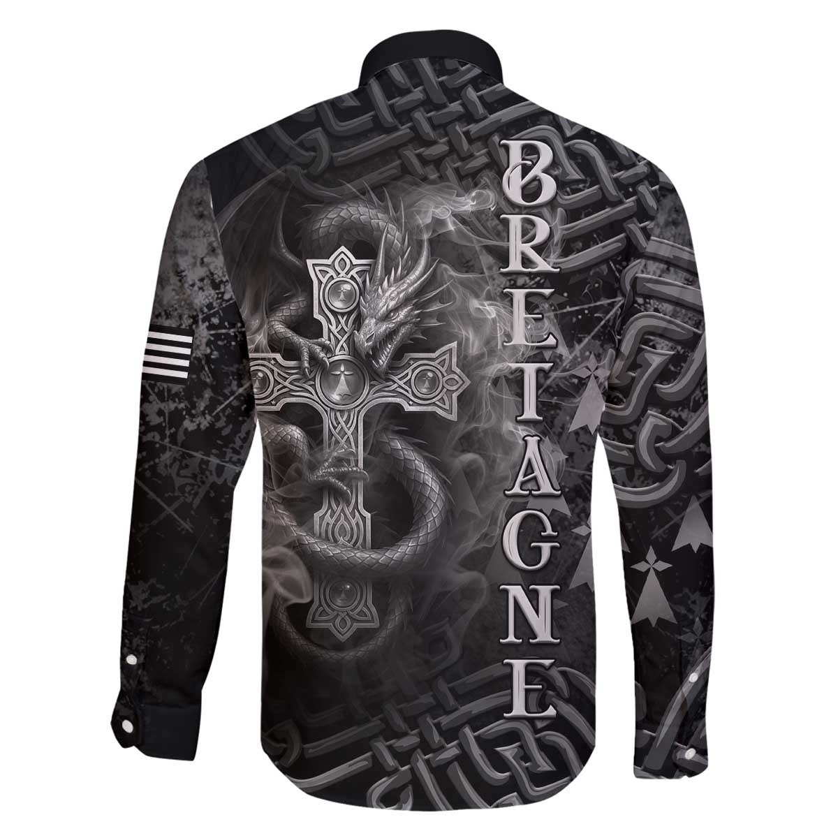 Brittany Celtic Cross Family Matching Off The Shoulder Long Sleeve Dress and Hawaiian Shirt Fantasy Celtic Dragon - Wonder Print Shop