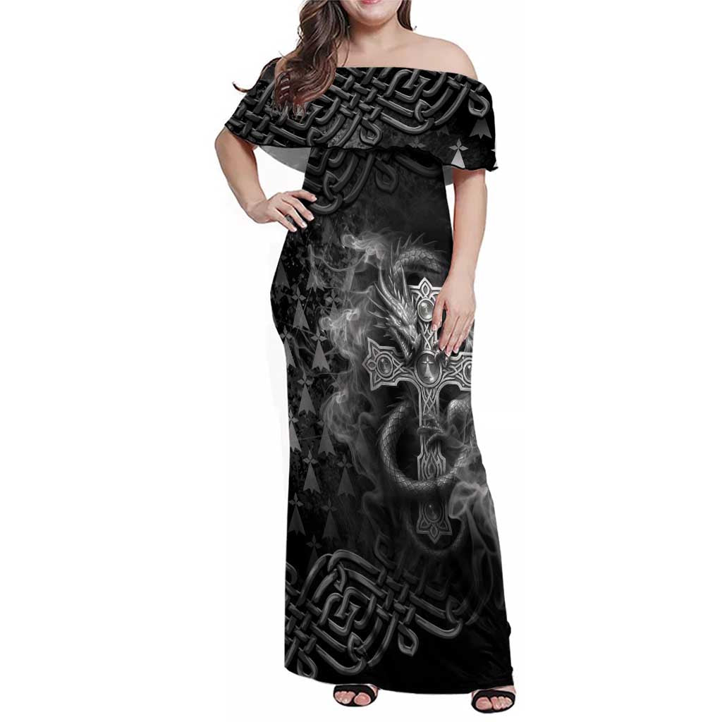 Brittany Celtic Cross Family Matching Off Shoulder Maxi Dress and Hawaiian Shirt Fantasy Celtic Dragon - Wonder Print Shop