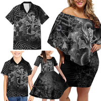 Brittany Celtic Cross Family Matching Off Shoulder Short Dress and Hawaiian Shirt Fantasy Celtic Dragon - Wonder Print Shop