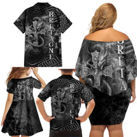 Brittany Celtic Cross Family Matching Off Shoulder Short Dress and Hawaiian Shirt Fantasy Celtic Dragon - Wonder Print Shop