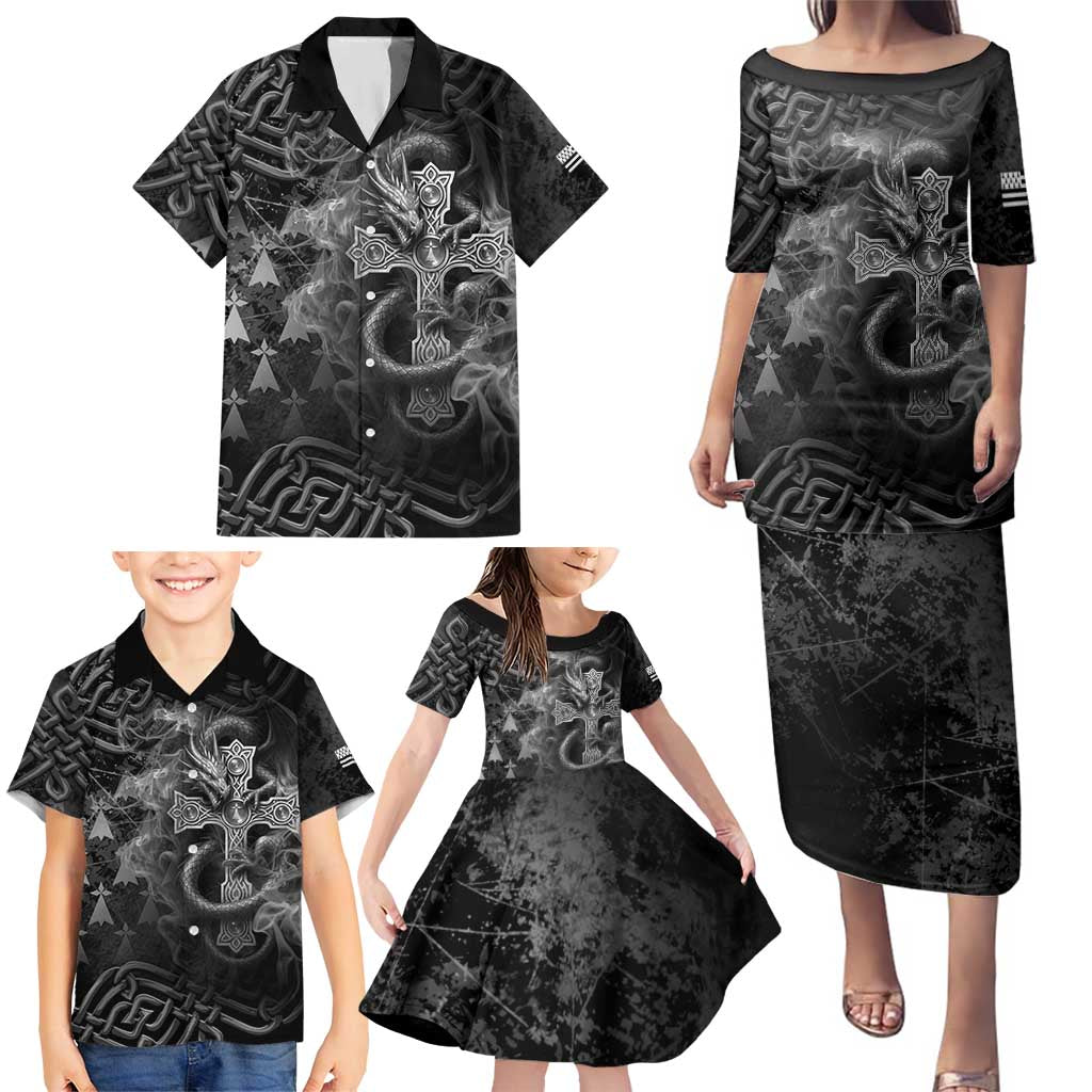 Brittany Celtic Cross Family Matching Puletasi and Hawaiian Shirt Fantasy Celtic Dragon - Wonder Print Shop