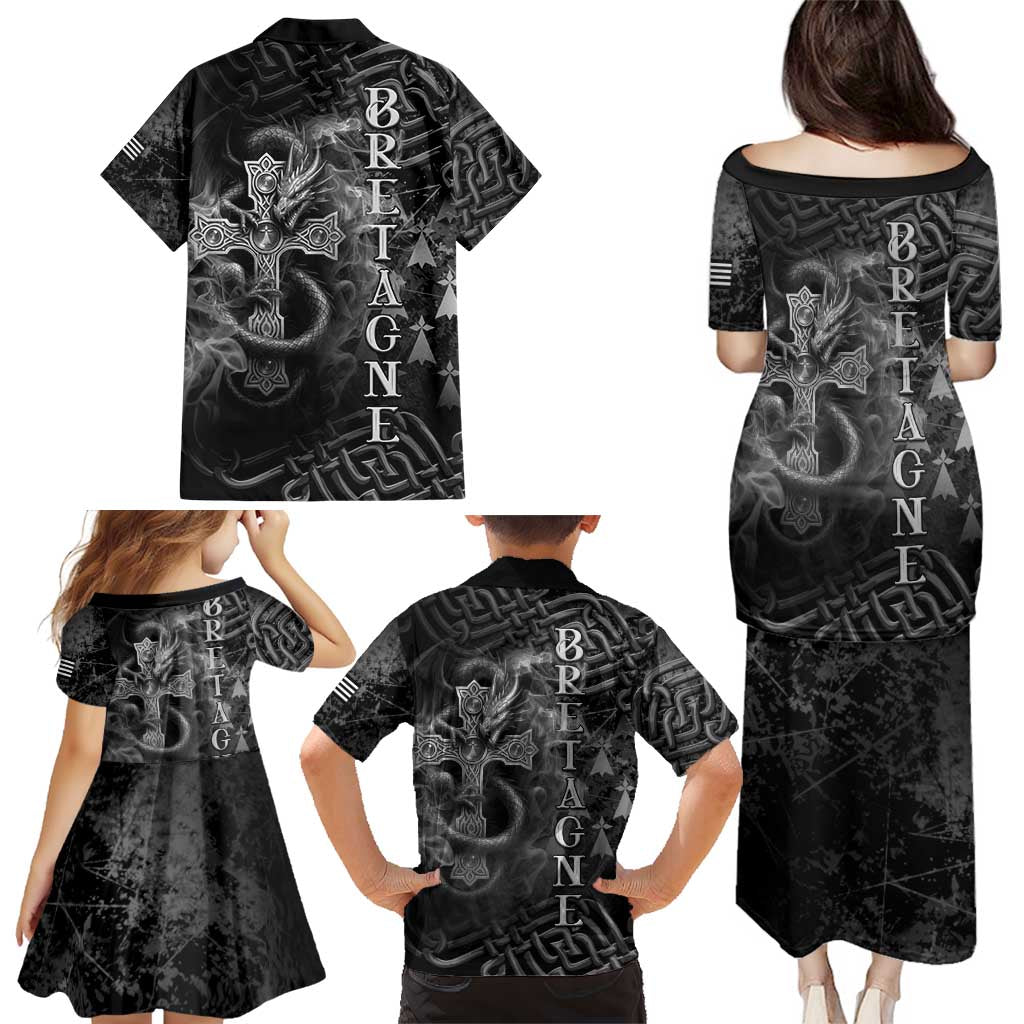 Brittany Celtic Cross Family Matching Puletasi and Hawaiian Shirt Fantasy Celtic Dragon - Wonder Print Shop