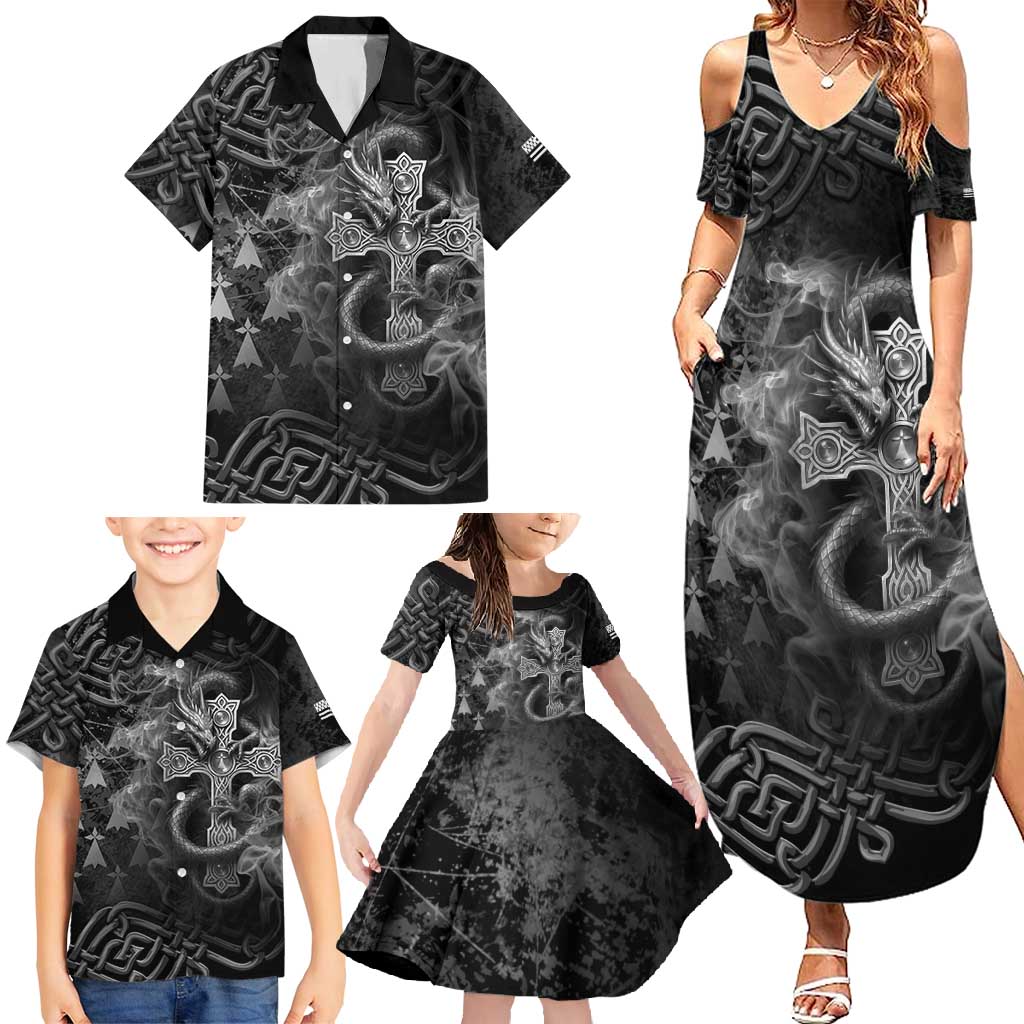 Brittany Celtic Cross Family Matching Summer Maxi Dress and Hawaiian Shirt Fantasy Celtic Dragon - Wonder Print Shop