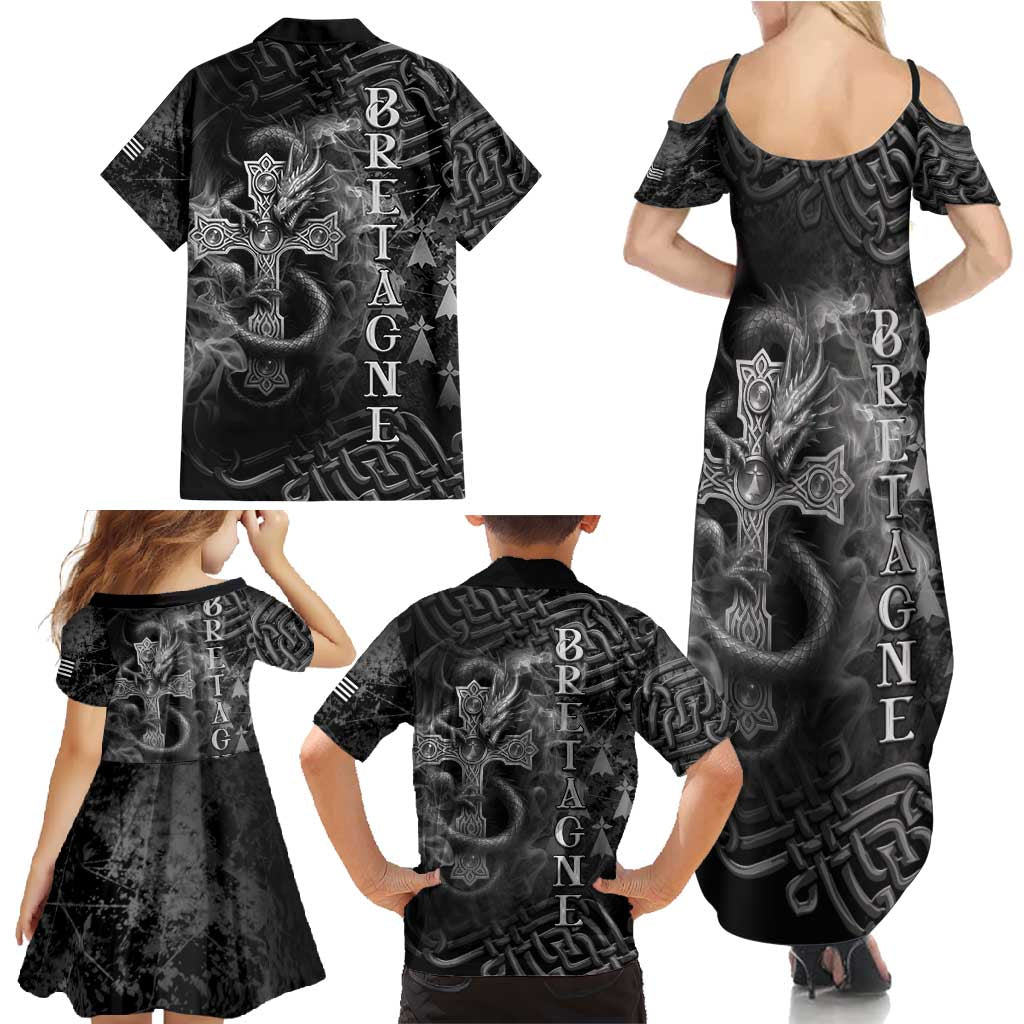 Brittany Celtic Cross Family Matching Summer Maxi Dress and Hawaiian Shirt Fantasy Celtic Dragon - Wonder Print Shop