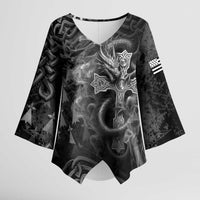 Brittany Celtic Cross Kimono Sleeve Blouse Fantasy Celtic Dragon - Wonder Print Shop