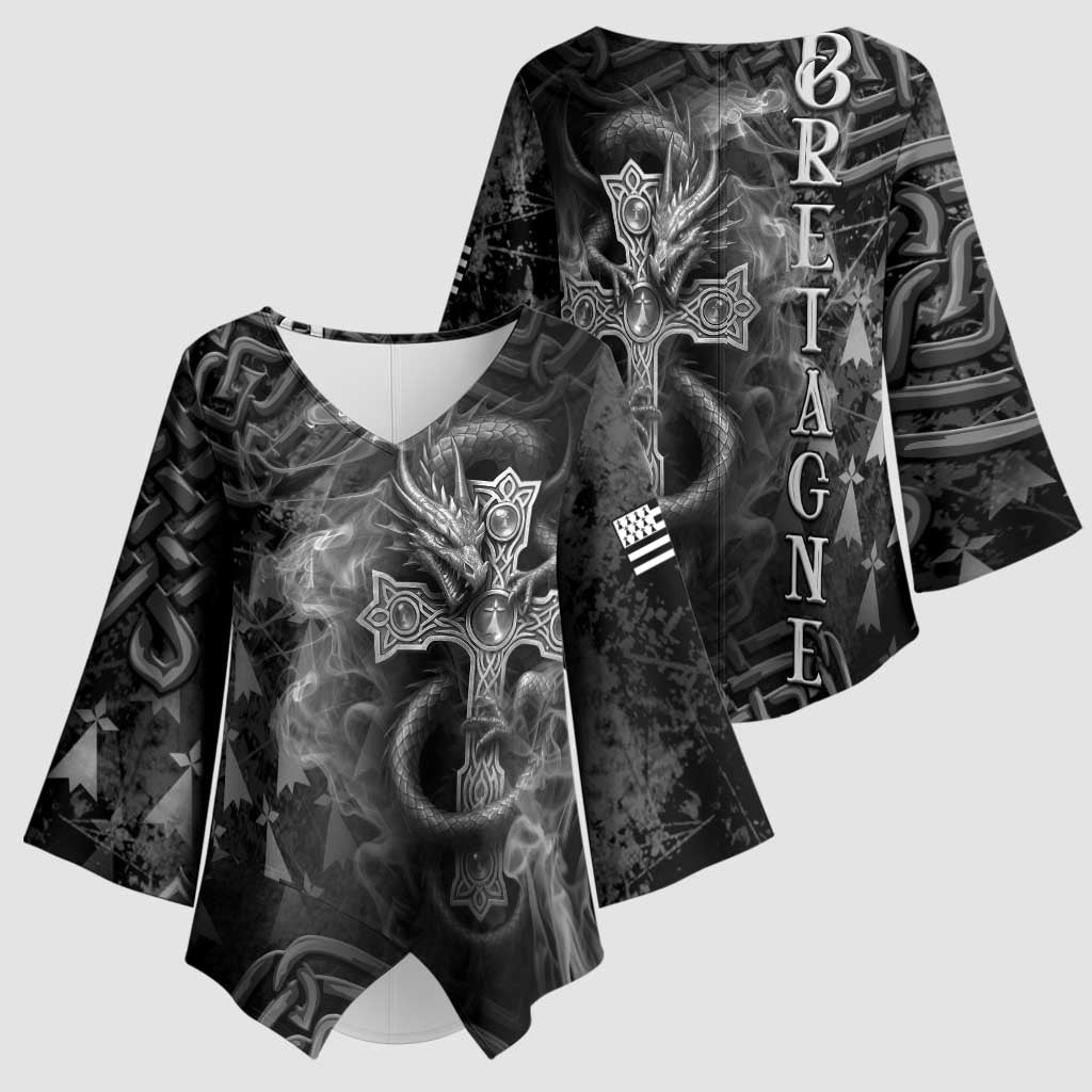 Brittany Celtic Cross Kimono Sleeve Blouse Fantasy Celtic Dragon - Wonder Print Shop