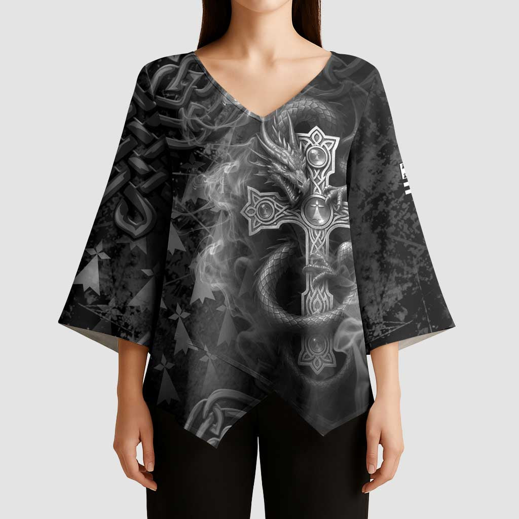 Brittany Celtic Cross Kimono Sleeve Blouse Fantasy Celtic Dragon - Wonder Print Shop