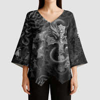 Brittany Celtic Cross Kimono Sleeve Blouse Fantasy Celtic Dragon - Wonder Print Shop