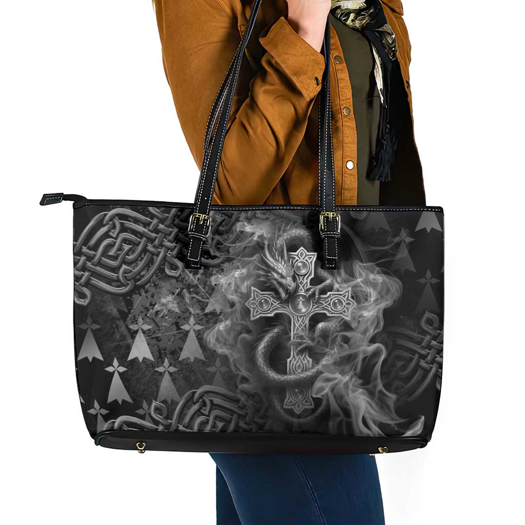 Brittany Celtic Cross Leather Tote Bag Fantasy Celtic Dragon - Wonder Print Shop