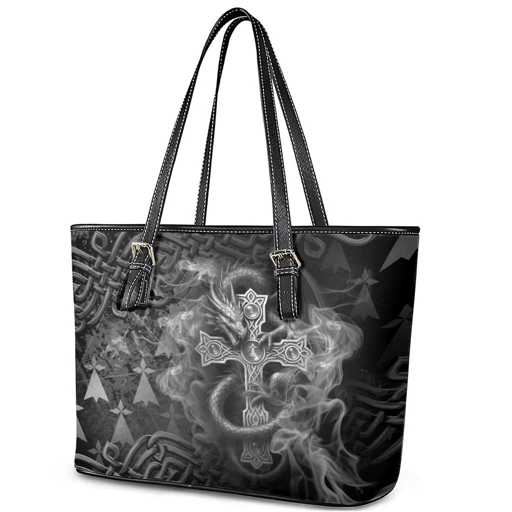 Brittany Celtic Cross Leather Tote Bag Fantasy Celtic Dragon - Wonder Print Shop