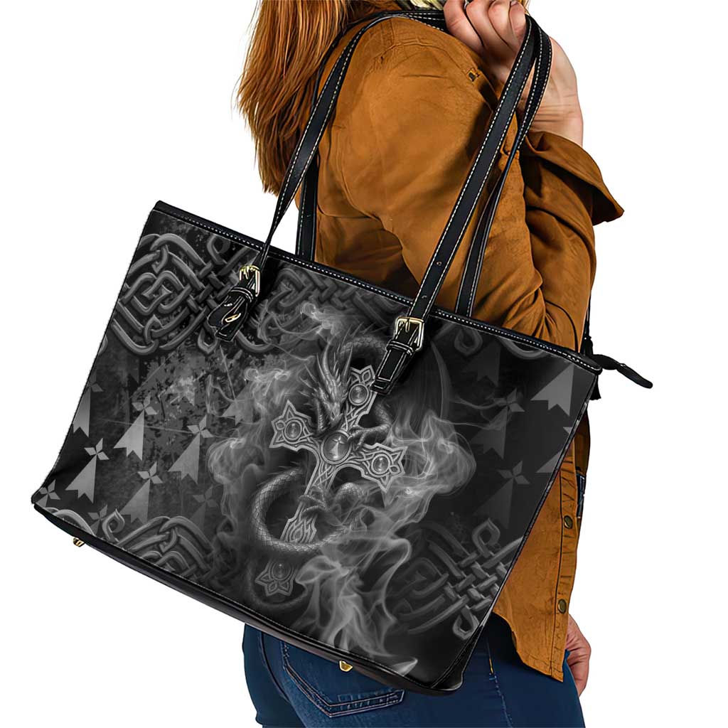 Brittany Celtic Cross Leather Tote Bag Fantasy Celtic Dragon - Wonder Print Shop