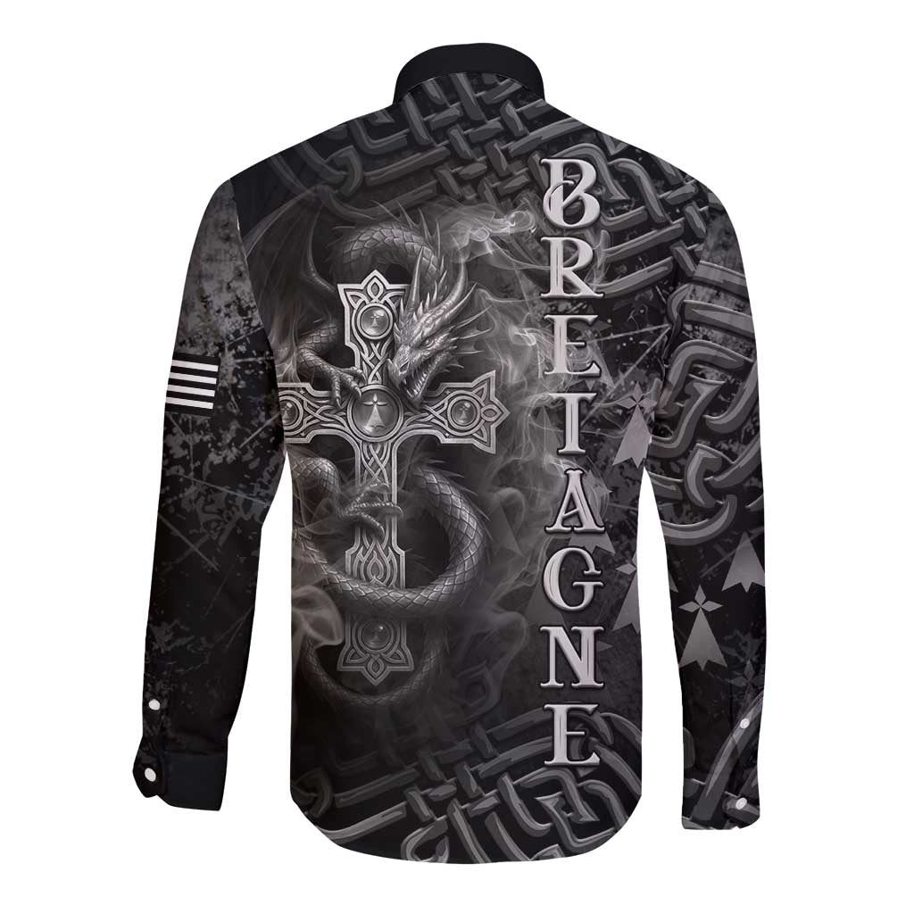 Brittany Celtic Cross Long Sleeve Button Shirt Fantasy Celtic Dragon - Wonder Print Shop