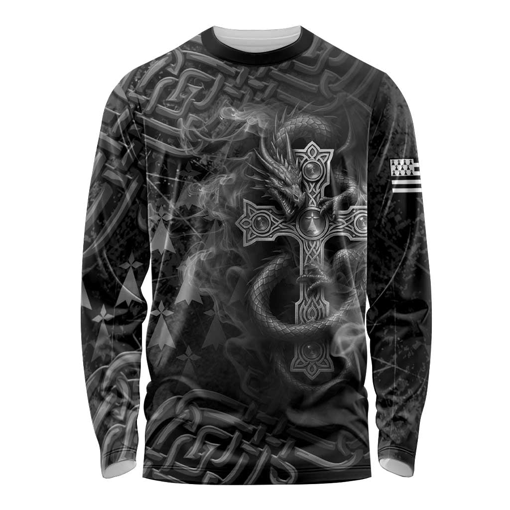 Brittany Celtic Cross Long Sleeve Shirt Fantasy Celtic Dragon - Wonder Print Shop