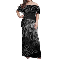 Brittany Celtic Cross Off Shoulder Maxi Dress Fantasy Celtic Dragon - Wonder Print Shop
