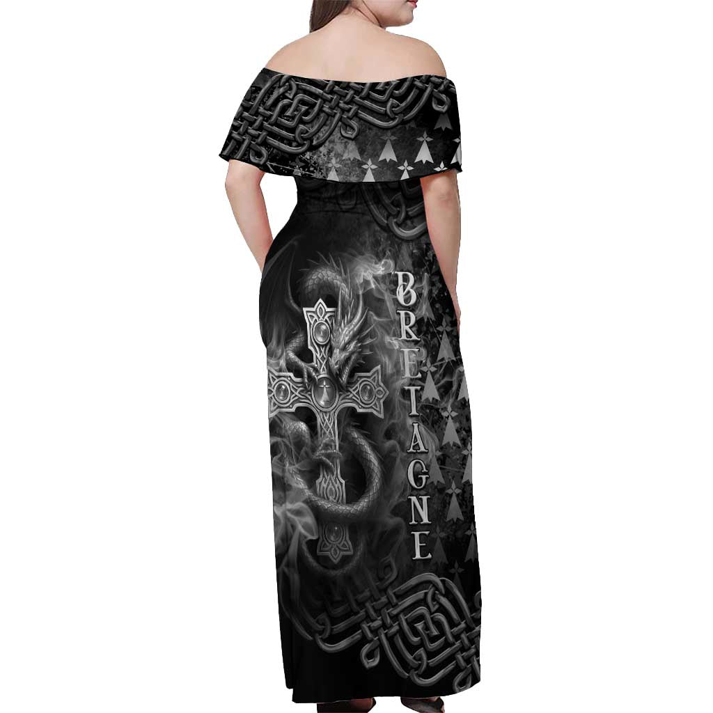 Brittany Celtic Cross Off Shoulder Maxi Dress Fantasy Celtic Dragon - Wonder Print Shop