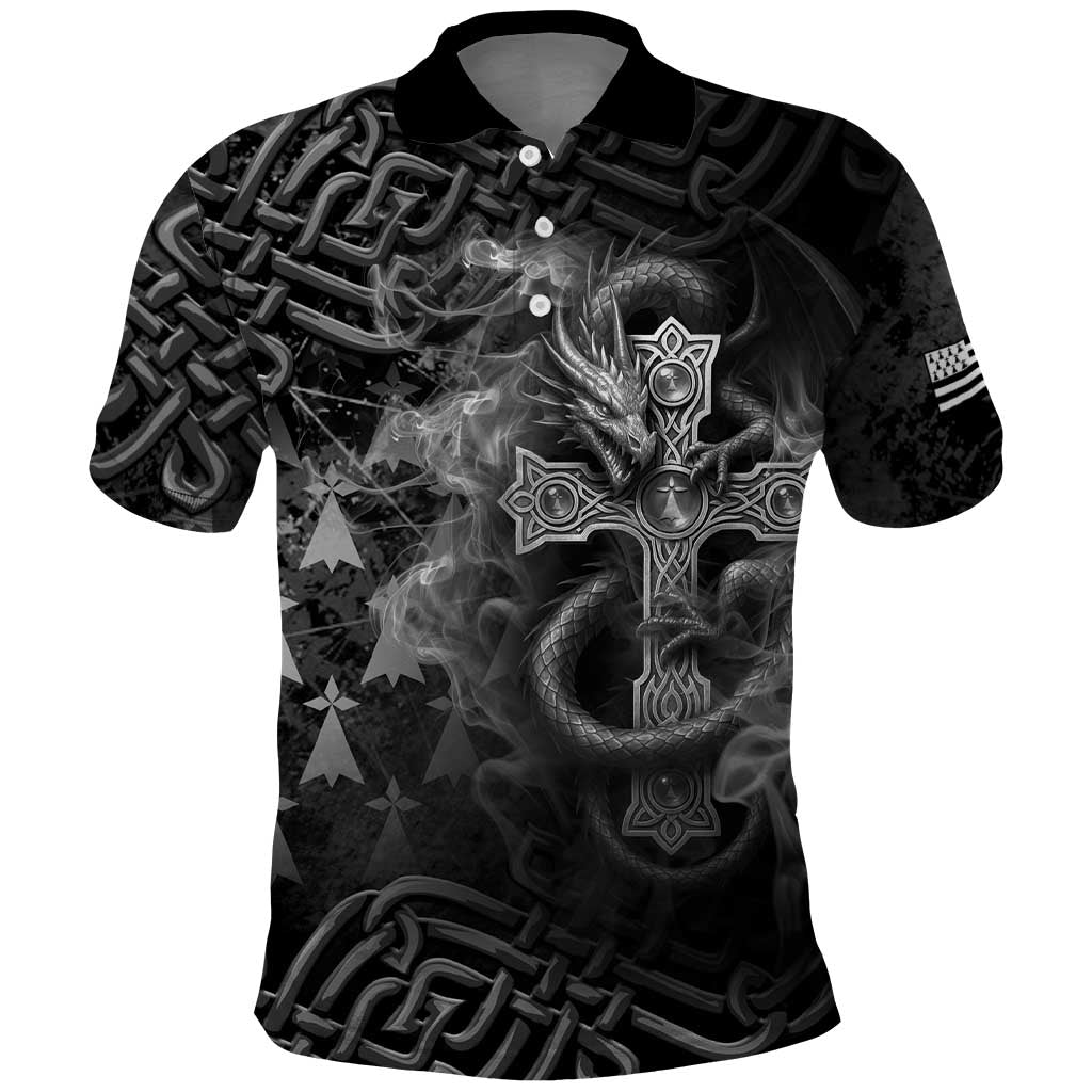 Brittany Celtic Cross Polo Shirt Fantasy Celtic Dragon - Wonder Print Shop