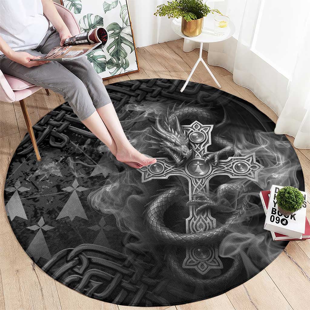 Brittany Celtic Cross Round Carpet Fantasy Celtic Dragon - Wonder Print Shop