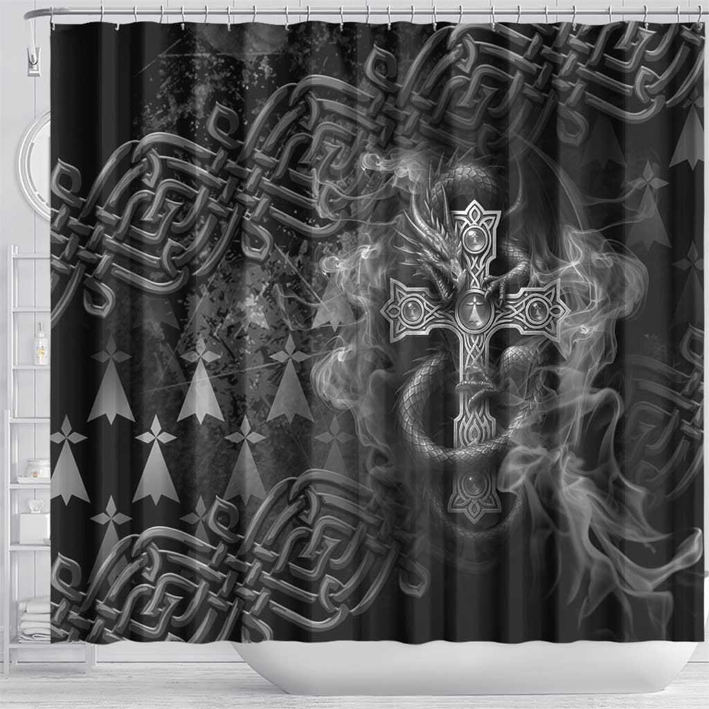 Brittany Celtic Cross Shower Curtain Fantasy Celtic Dragon - Wonder Print Shop