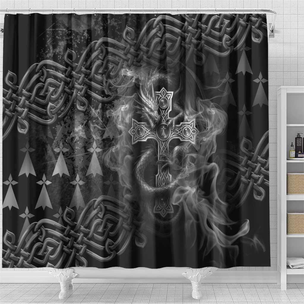 Brittany Celtic Cross Shower Curtain Fantasy Celtic Dragon - Wonder Print Shop
