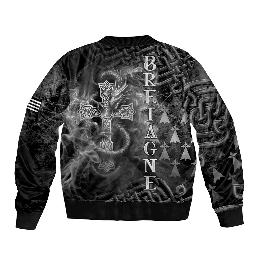 Brittany Celtic Cross Sleeve Zip Bomber Jacket Fantasy Celtic Dragon - Wonder Print Shop