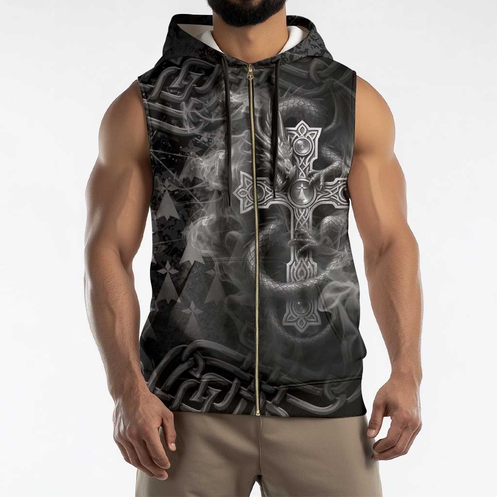 Brittany Celtic Cross Sleeveless Zip Hoodie Fantasy Celtic Dragon - Wonder Print Shop