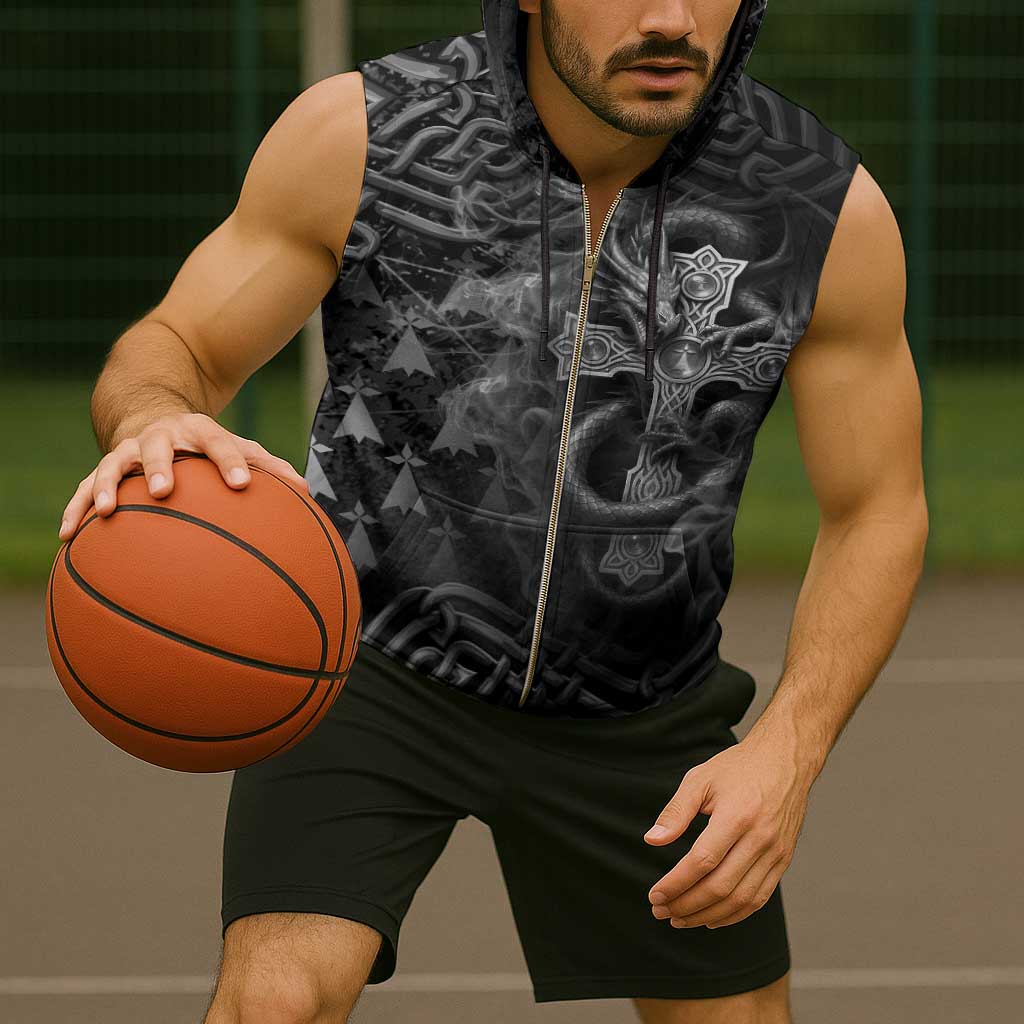 Brittany Celtic Cross Sleeveless Zip Hoodie Fantasy Celtic Dragon - Wonder Print Shop