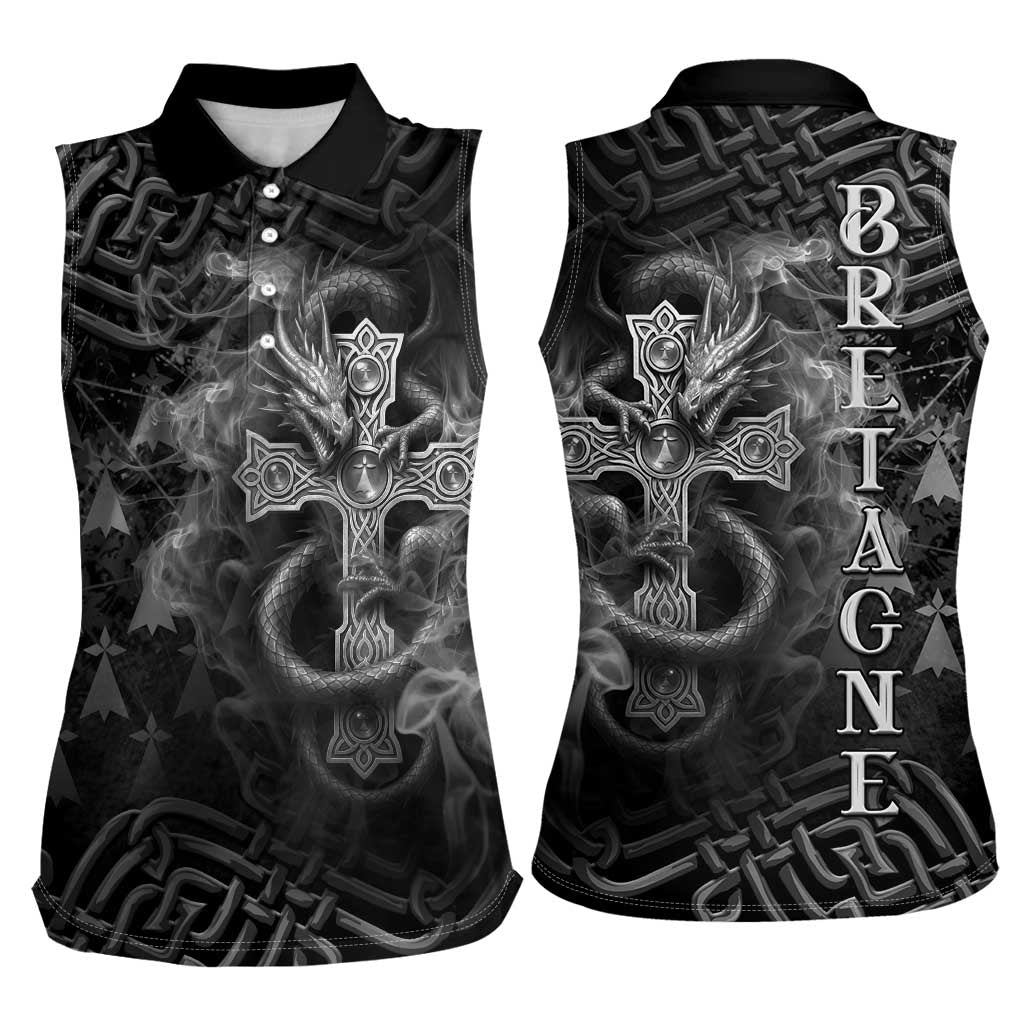 Brittany Celtic Cross Women Sleeveless Polo Shirt Fantasy Celtic Dragon - Wonder Print Shop