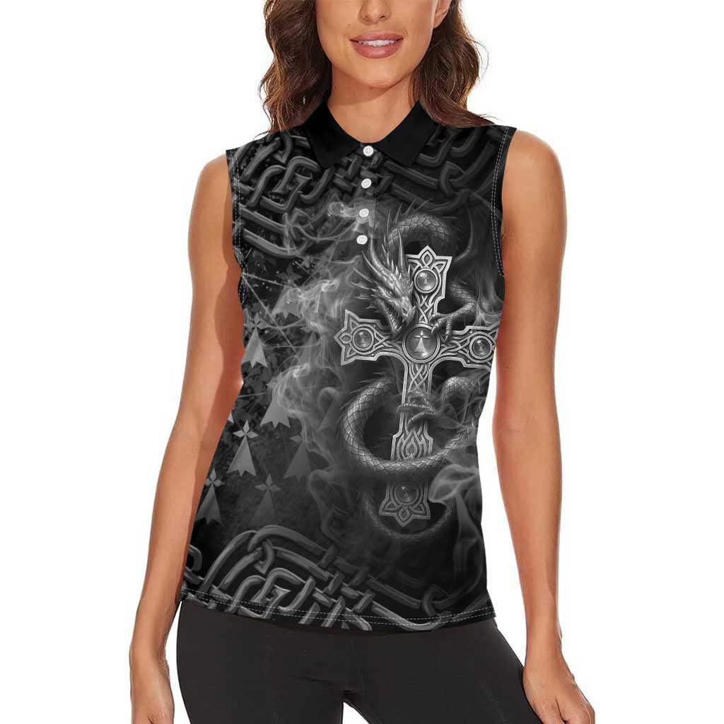 Brittany Celtic Cross Women Sleeveless Polo Shirt Fantasy Celtic Dragon - Wonder Print Shop