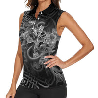 Brittany Celtic Cross Women Sleeveless Polo Shirt Fantasy Celtic Dragon - Wonder Print Shop