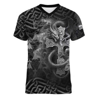 Brittany Celtic Cross Women V-Neck T-Shirt Fantasy Celtic Dragon - Wonder Print Shop