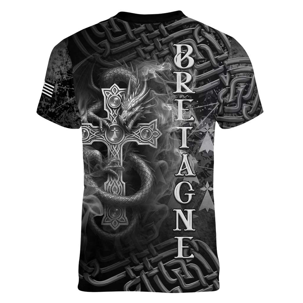 Brittany Celtic Cross Women V-Neck T-Shirt Fantasy Celtic Dragon - Wonder Print Shop