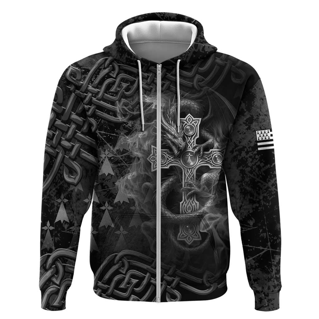 Brittany Celtic Cross Zip Hoodie Fantasy Celtic Dragon - Wonder Print Shop