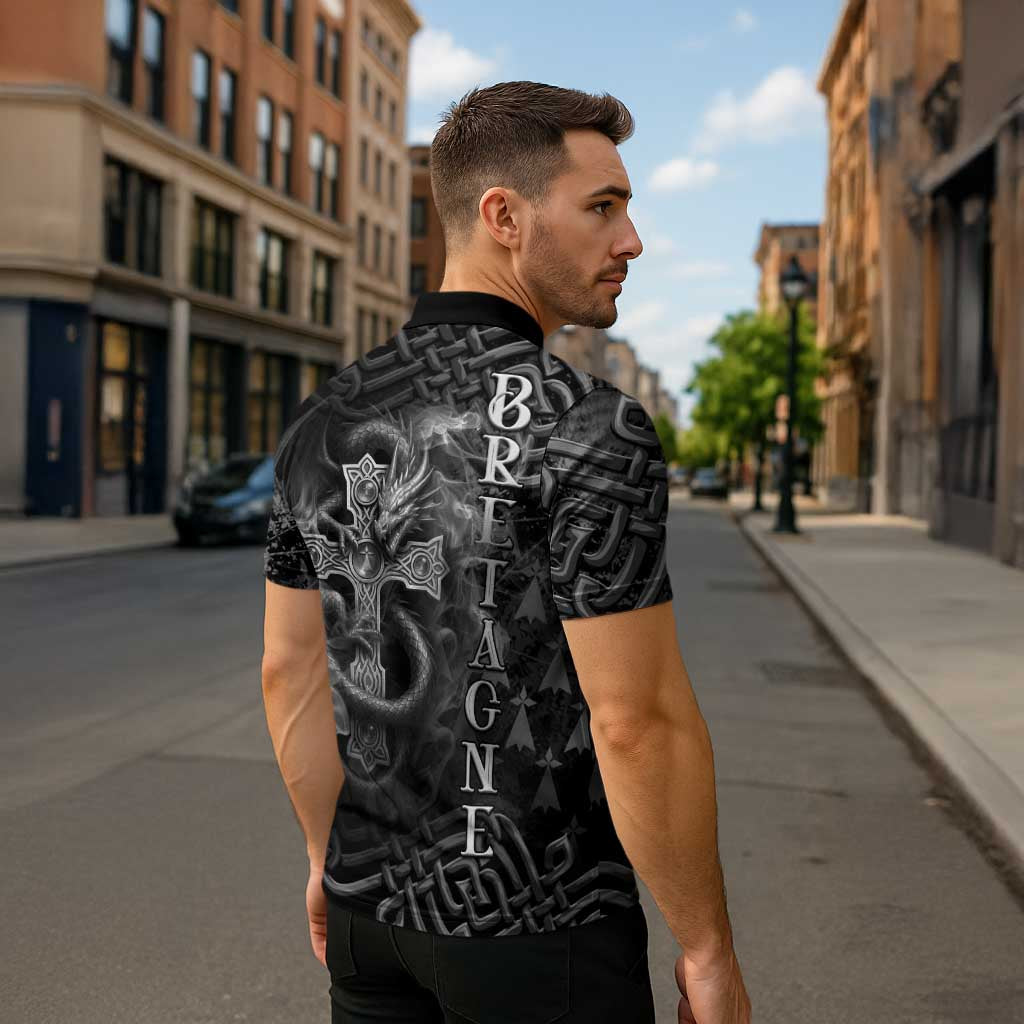 Brittany Celtic Cross Zipper Polo Shirt Fantasy Celtic Dragon - Wonder Print Shop