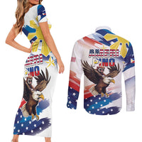 Filipino American History Month Couples Matching Short Sleeve Bodycon Dress and Long Sleeve Button Shirt Bald Eagle Tarsier Together LT05 - Wonder Print Shop