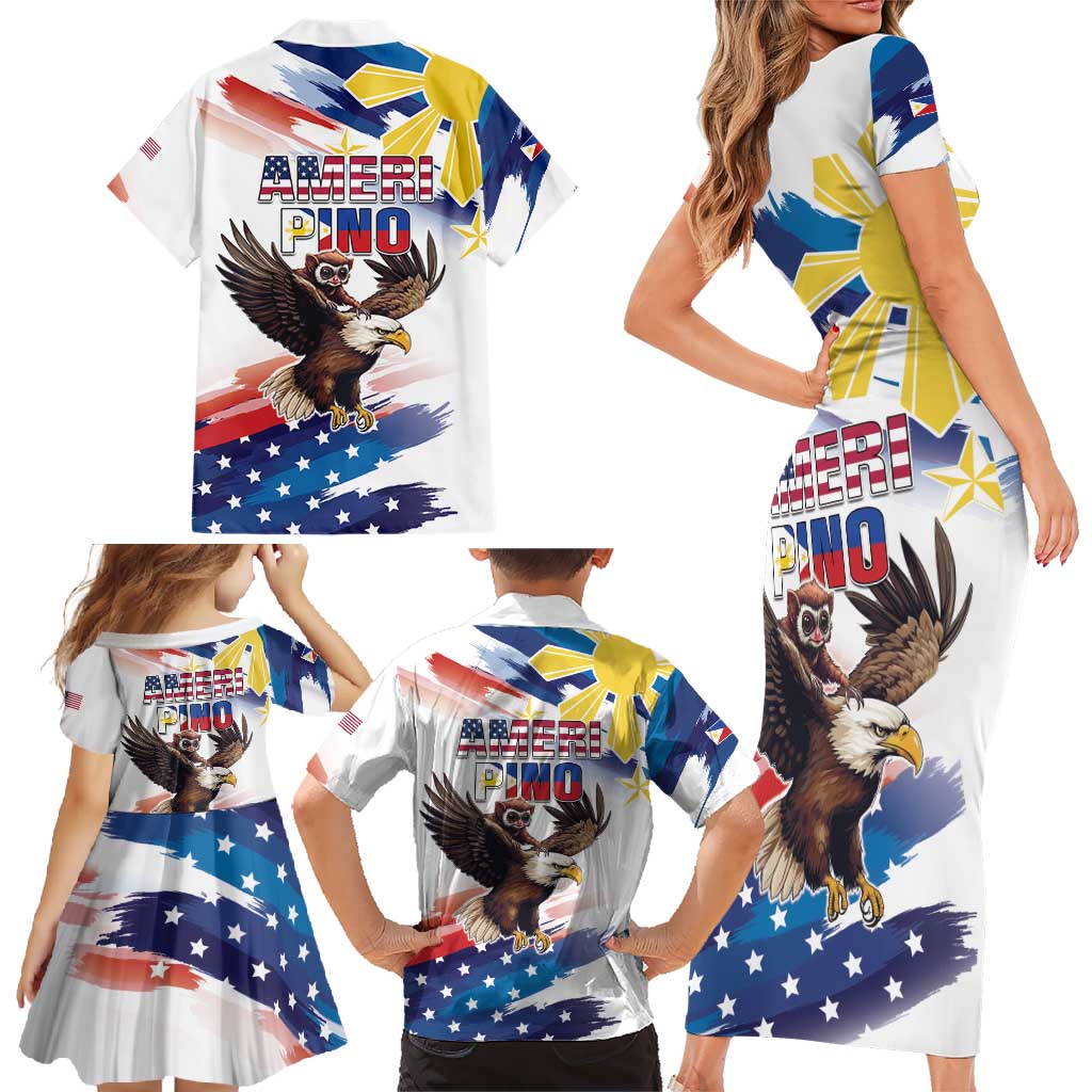 Filipino American History Month Family Matching Short Sleeve Bodycon Dress and Hawaiian Shirt Bald Eagle Tarsier Together LT05 - Wonder Print Shop