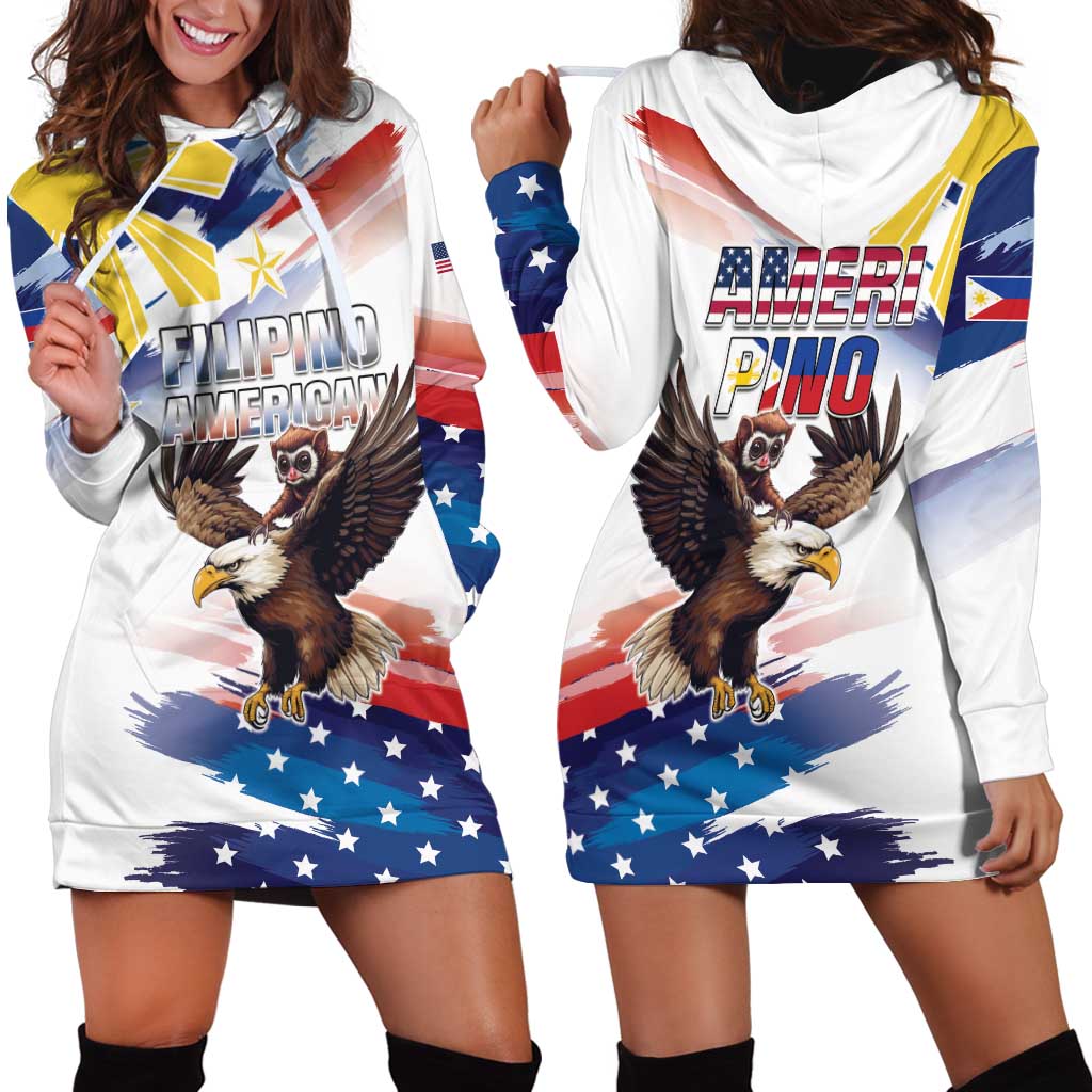 Filipino American History Month Hoodie Dress Bald Eagle Tarsier Together LT05 - Wonder Print Shop