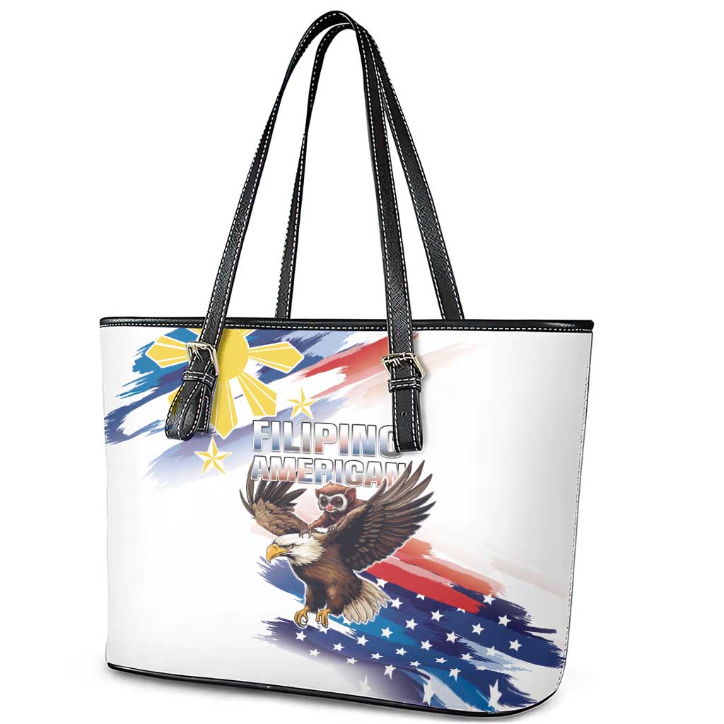 Filipino American History Month Leather Tote Bag Bald Eagle Tarsier Together LT05 - Wonder Print Shop