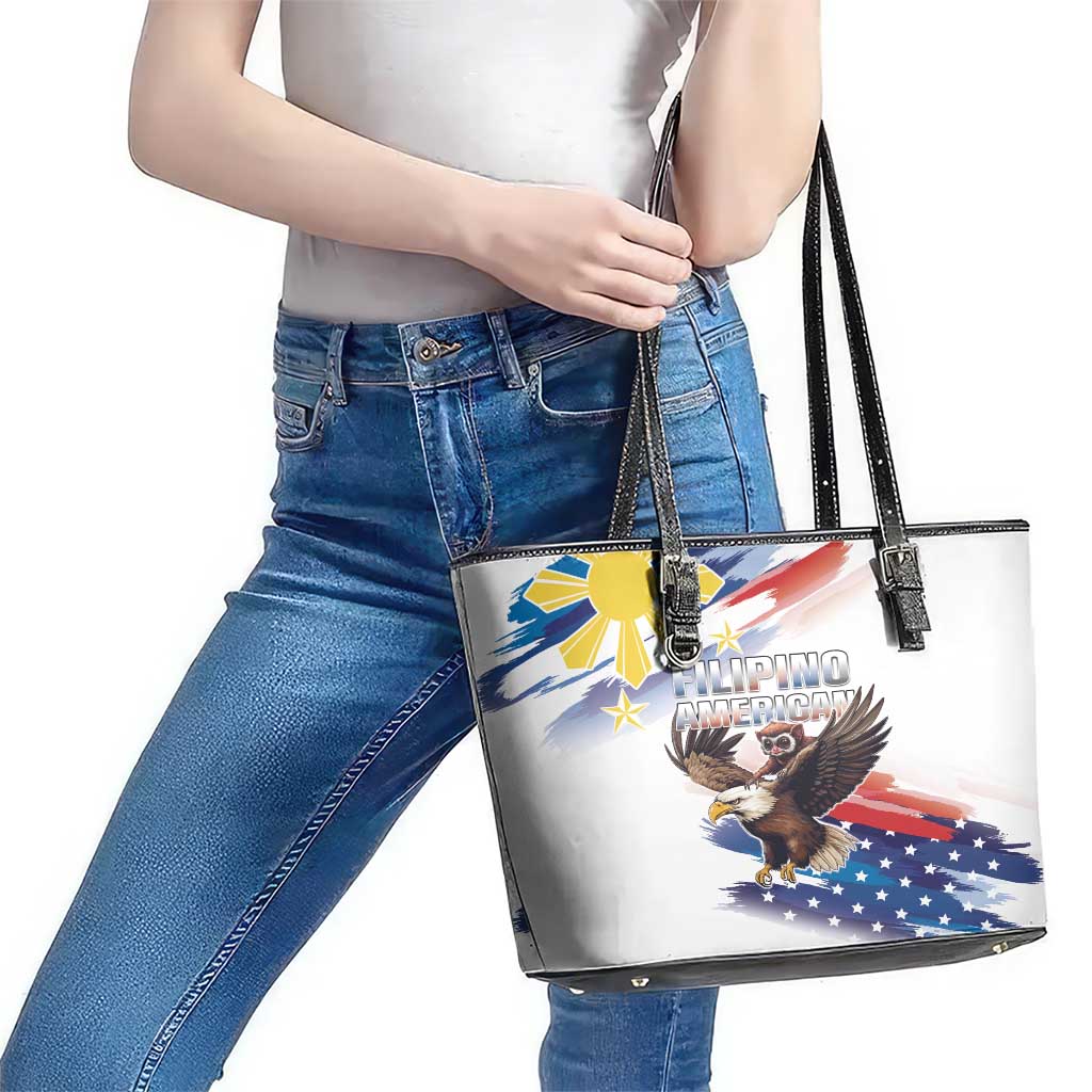 Filipino American History Month Leather Tote Bag Bald Eagle Tarsier Together LT05 - Wonder Print Shop